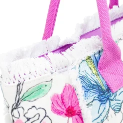 Borsa mare Rosa da Donna con stampa Floreale e Frange Lora Ferres On The Beach