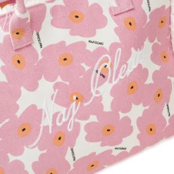 Borsa mare rosa Donna in tela con frange e fantasia fiori Naj Oleari
