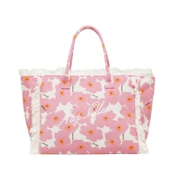 Borsa mare rosa Donna in tela con frange e fantasia fiori Naj Oleari