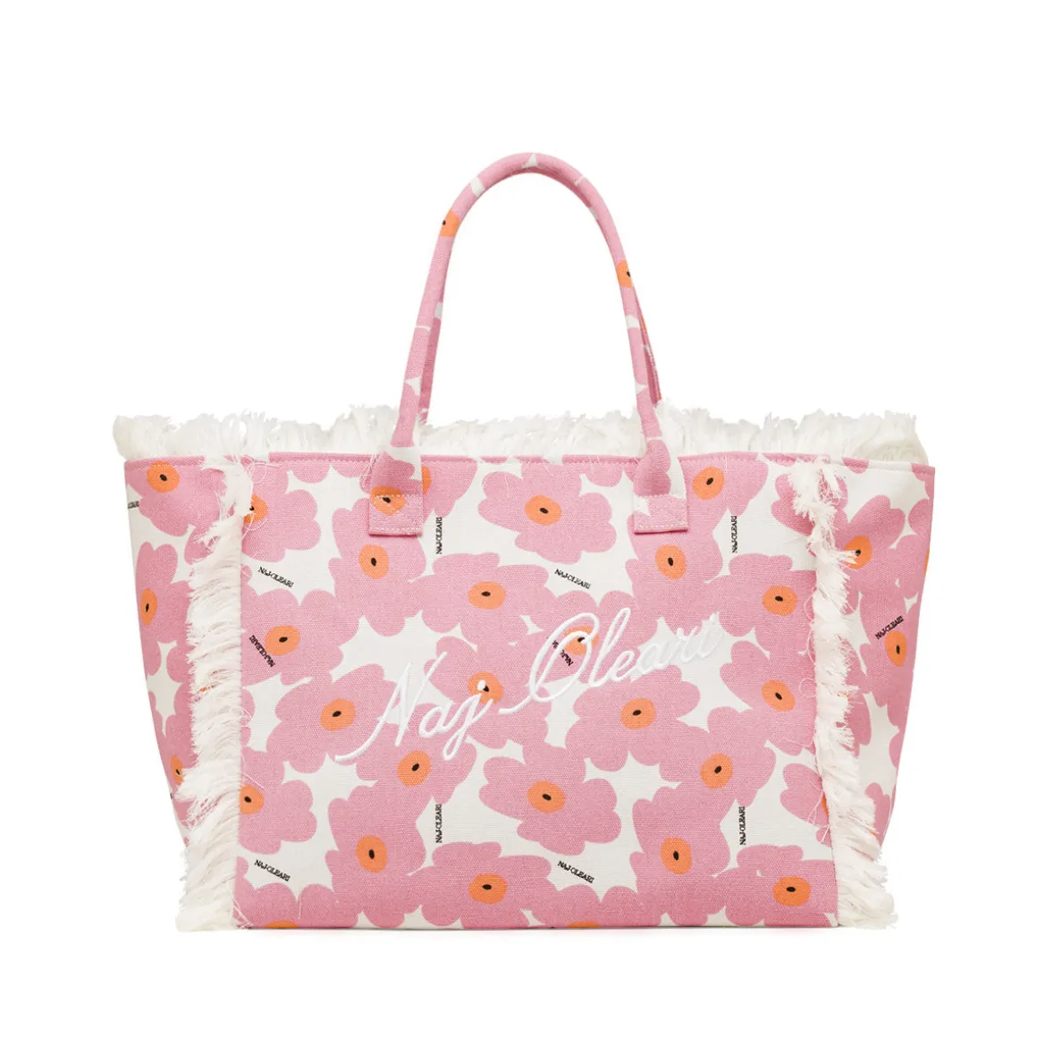 Borsa mare rosa Donna in tela con frange e fantasia fiori Naj Oleari