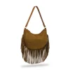Borsa marrone effetto scamosciato da Donna con frange Lora Ferres