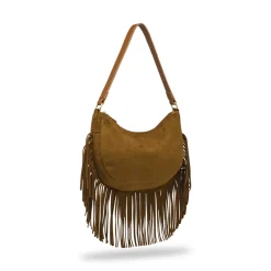 Borsa marrone effetto scamosciato da Donna con frange Lora Ferres