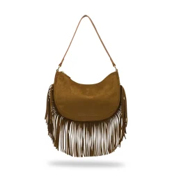 Borsa marrone effetto scamosciato da Donna con frange Lora Ferres