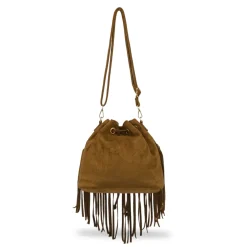 Borsa marrone effetto scamosciato da Donna con frange Lora Ferres