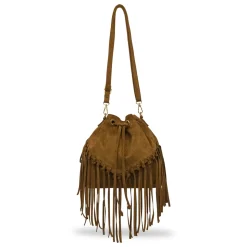 Borsa marrone effetto scamosciato da Donna con frange Lora Ferres
