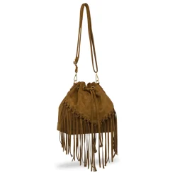 Borsa marrone effetto scamosciato da Donna con frange Lora Ferres