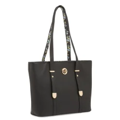 Borsa nera da Donna con dettagli fiori e trama saffiano Carrera Jeans