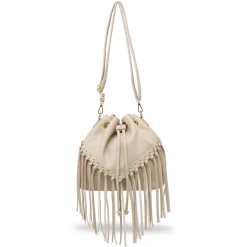 Borsa secchiello Beige da Donna con frange Lora Ferres