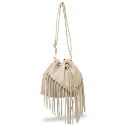 Borsa secchiello Beige da Donna con frange Lora Ferres