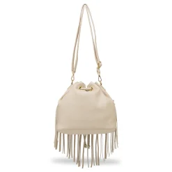 Borsa secchiello Beige da Donna con frange Lora Ferres