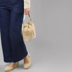 Borsa secchiello da Donna beige effetto paglia Lora Ferres