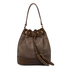 Borsa secchiello marrone da Donna effetto intrecciato Lora Ferres