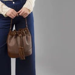 Borsa secchiello marrone da Donna effetto intrecciato Lora Ferres