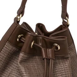 Borsa secchiello marrone da Donna effetto intrecciato Lora Ferres