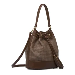 Borsa secchiello marrone da Donna effetto intrecciato Lora Ferres