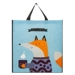Borsa Shopper azzurra e nera grande in TNT con grafica volpe