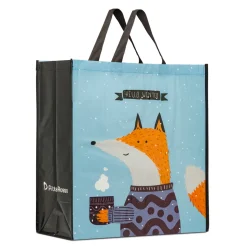 Borsa Shopper azzurra e nera grande in TNT con grafica volpe