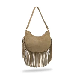 Borsa taupe effetto scamosciato Donna con frange Lora Ferres