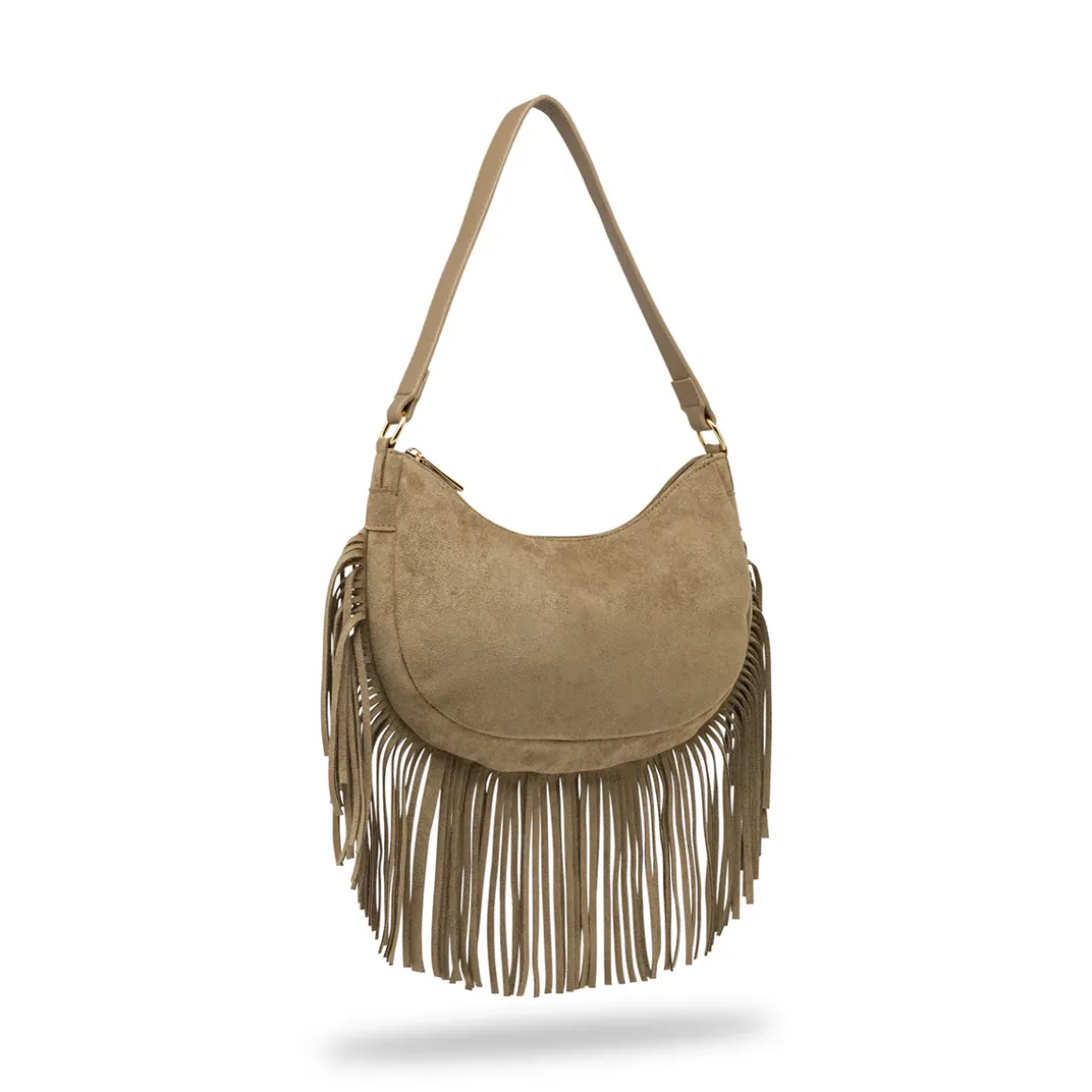 Borsa taupe effetto scamosciato Donna con frange Lora Ferres