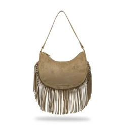 Borsa taupe effetto scamosciato Donna con frange Lora Ferres