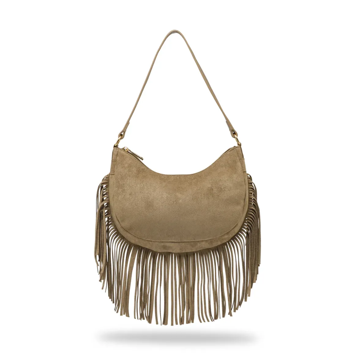 Borsa taupe effetto scamosciato Donna con frange Lora Ferres