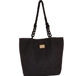 Borsa tote bag mare nera da Donna effetto paglia Camomilla Milano