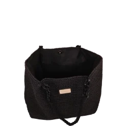 Borsa tote bag mare nera da Donna effetto paglia Camomilla Milano