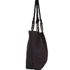 Borsa tote bag mare nera da Donna effetto paglia Camomilla Milano