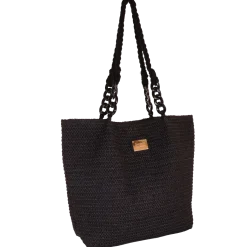 Borsa tote bag mare nera da Donna effetto paglia Camomilla Milano