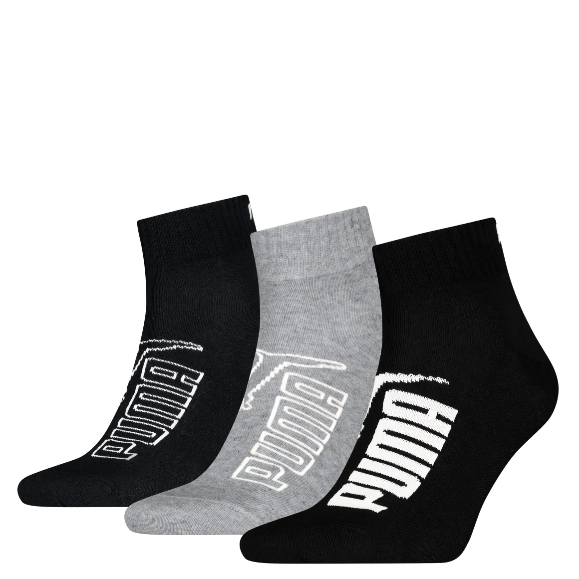 Calzini corti 3 paia Unisex nero e grigio con logo Puma