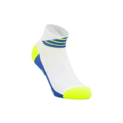 Calzini sportivi bassi da Uomo bianchi e blu con dettagli fluo GymRun