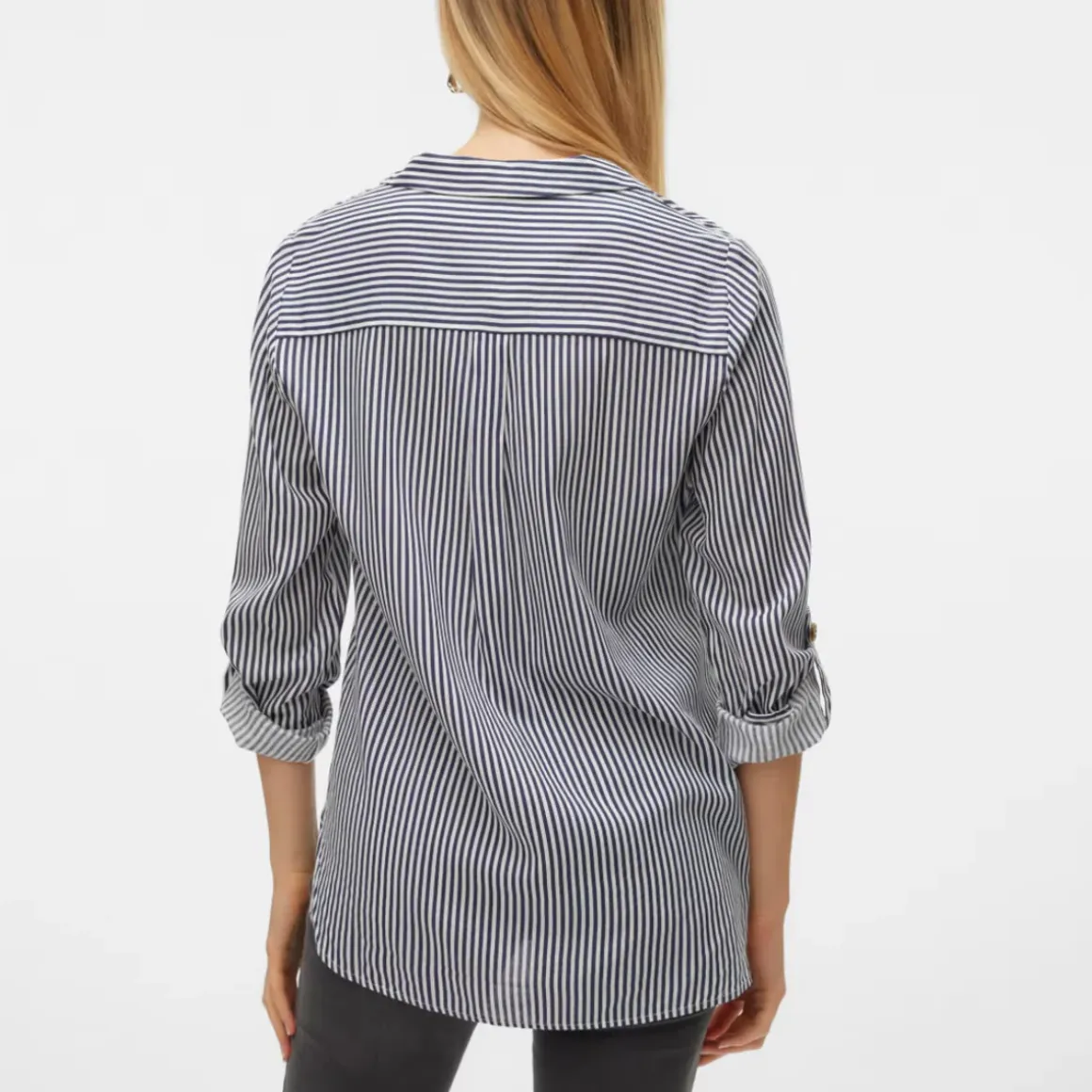 Camicia bianca a righe blu da donna con tasche Vero Moda