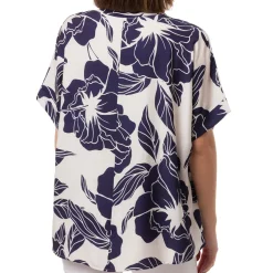 Camicia Blu da Donna con collo alla Coreana e fantasia floreale Swish Jeans