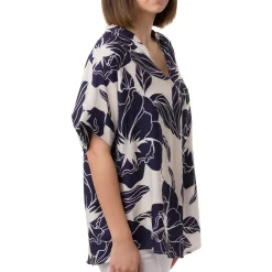 Camicia Blu da Donna con collo alla Coreana e fantasia floreale Swish Jeans