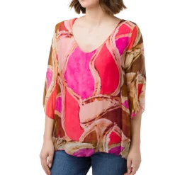Camicia Blusa da Donna fucsia con motivi multicolore effetto velato Swish Jeans