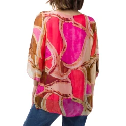 Camicia Blusa da Donna fucsia con motivi multicolore effetto velato Swish Jeans