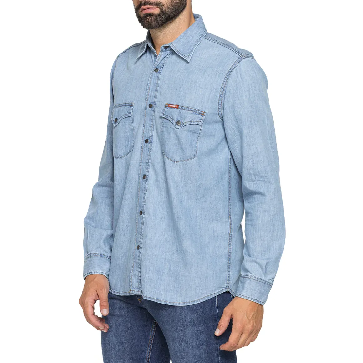 Camicia di jeans azzurro denim da Uomo con taschini Carrera Jeans