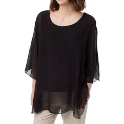 Camicia Nera a Maniche Corte da Donna Semi Trasparente con Fodera Swish Jeans