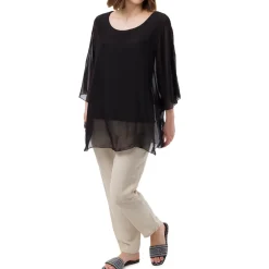 Camicia Nera a Maniche Corte da Donna Semi Trasparente con Fodera Swish Jeans