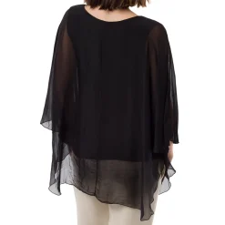 Camicia Nera a Maniche Corte da Donna Semi Trasparente con Fodera Swish Jeans