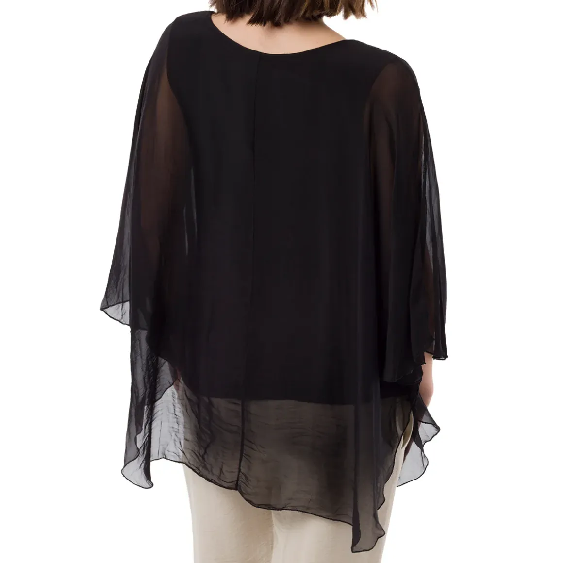 Camicia Nera a Maniche Corte da Donna Semi Trasparente con Fodera Swish Jeans
