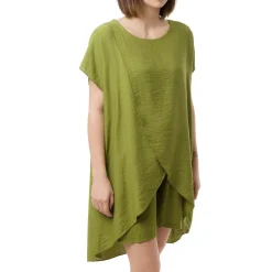 Camicia Over Verde da Donna a Maniche Corte con fondo svasato Swish Jeans