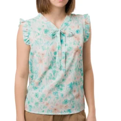 Camicia smanicata bianca da Donna con fantasia floreale e rouches Swish Jeans