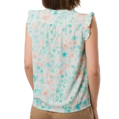 Camicia smanicata bianca da Donna con fantasia floreale e rouches Swish Jeans