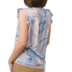 Camicia smanicata Blu da Donna con fantasia floreale e rouches Swish Jeans