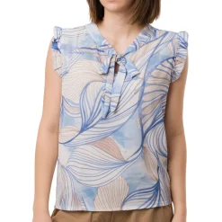 Camicia smanicata Blu da Donna con fantasia floreale e rouches Swish Jeans