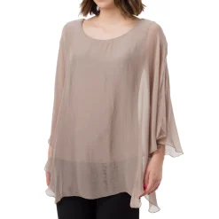 Camicia Taupe a Maniche Corte da Donna Semi Trasparente con Fodera Swish Jeans