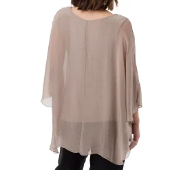 Camicia Taupe a Maniche Corte da Donna Semi Trasparente con Fodera Swish Jeans