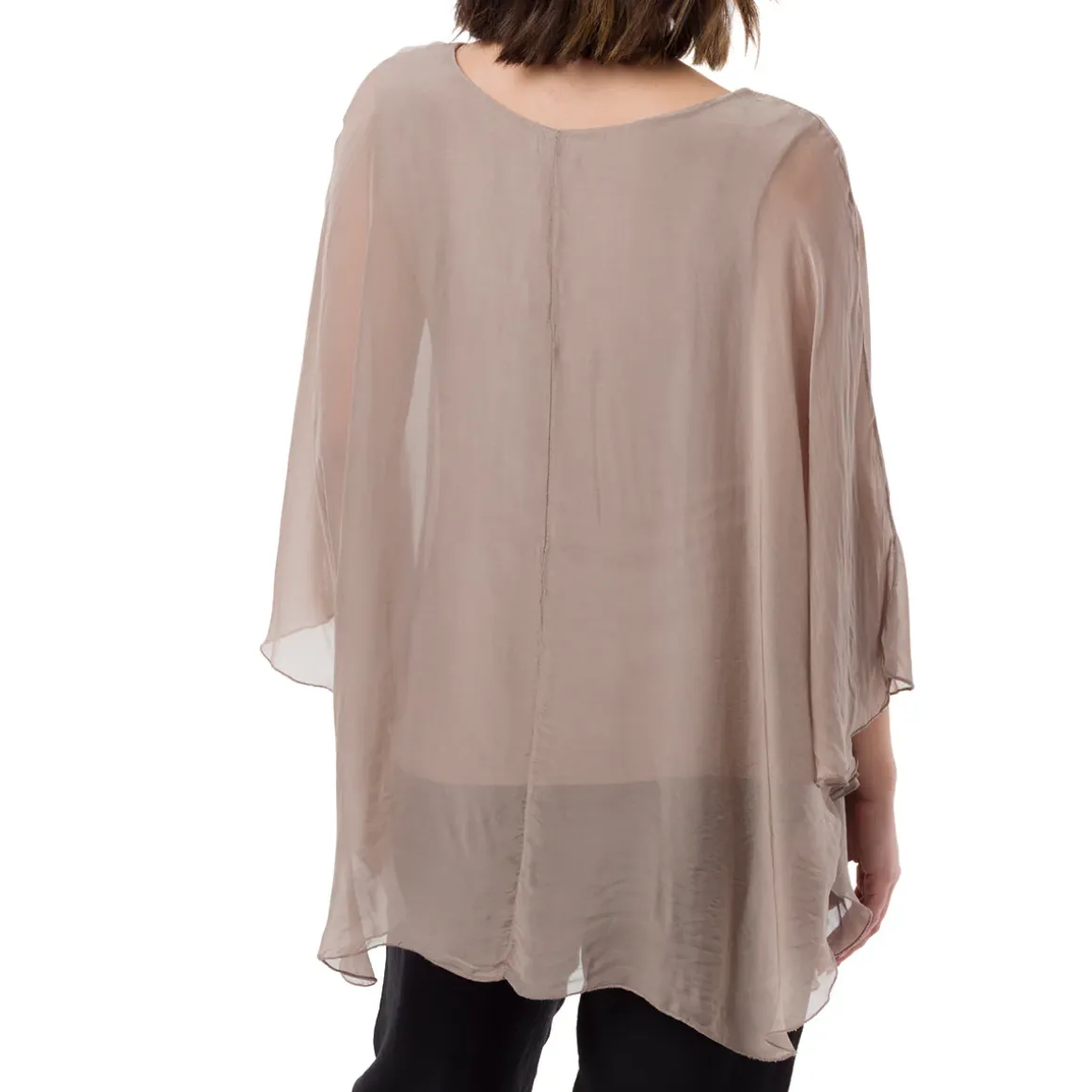 Camicia Taupe a Maniche Corte da Donna Semi Trasparente con Fodera Swish Jeans