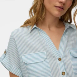 Camicia t-shirt da Donna a righe bianche e azzurre Vero Moda